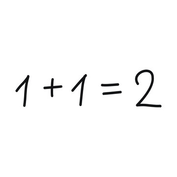 Simple addition equation 1 plus 1 equals 2 on clean white background for education