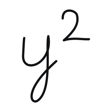 Handwritten black letter Y squared math symbol on white background for education and science