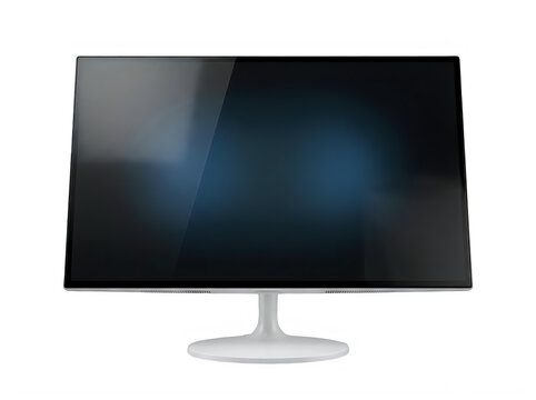 Modern sleek computer monitor with a blank dark screen isolated on transparent background
