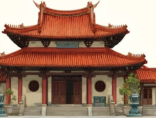 Obraz premium Traditional Chinese temple architecture with red tiled roofs and ornate details