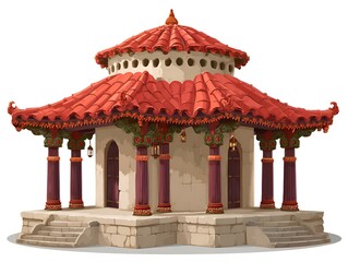 Obraz premium Ornate pavilion with red tiled roof and decorative columns