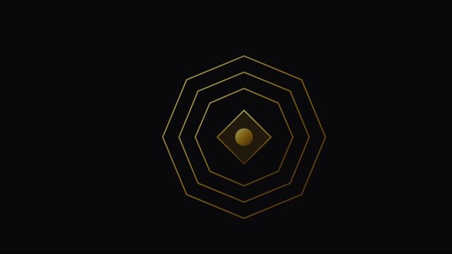 Golden geometric octagon motion animation 4k background, with pulsing center, circle and minimalist, lines for luxury, branding and presentation