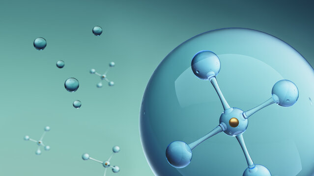 Molecule encapsulated inside protective glass sphere, surrounded by free floating molecules