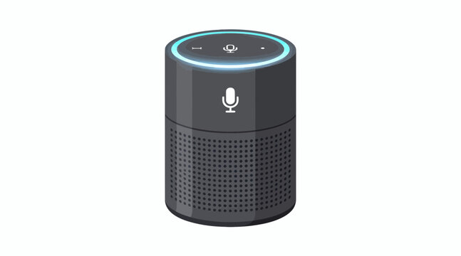 Smart speaker with glowing blue ring and microphone icon