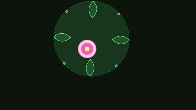 Minimalist abstract motion with rotating pink circle and geometric leaf pattern on dark animation 4k background