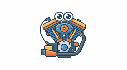 Naklejka premium V-twin motorcycle engine character featuring googly eyes stands isolated on white.