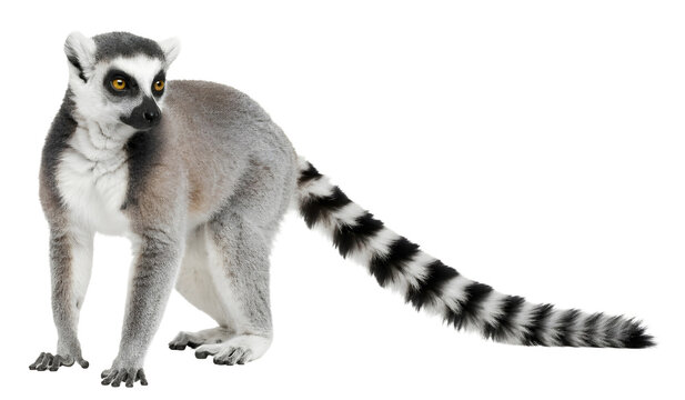Ring Tailed Lemur Isolated on White Background Exotic Wildlife and Primate Animal Concept