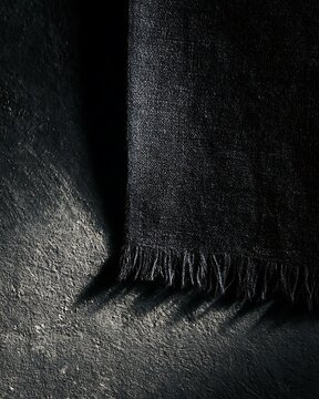 black fabric texture with frayed edge