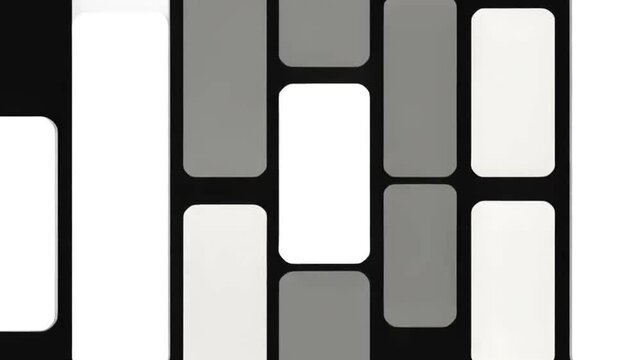Abstract geometric pattern with rounded rectangles in black white and gray.