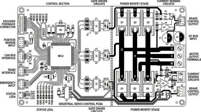 Technical schematic diagram of an electronic motor controller circuit