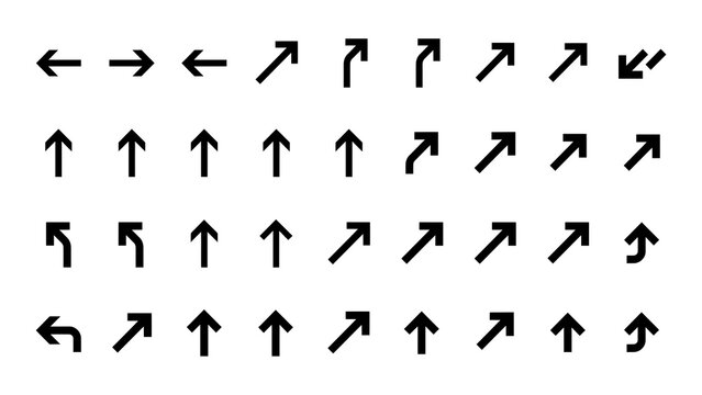 Collection of black directional arrow icons set with direction, navigation
