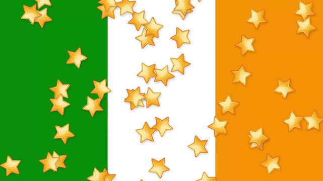 Golden Stars Falling Over Green White and Orange Tricolor Flag Background