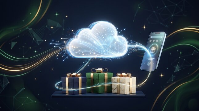 Digital cloud computing transfers data to smartphone for secure online shopping and transactions