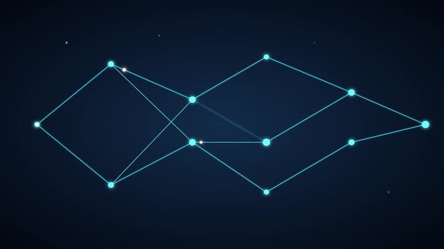 Glowing digital constellations forming abstract geometric network patterns in this seamless looping blue motion animation clip