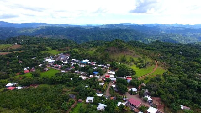 El Mozote Town and Mountain Ranges Aerial View | Moraz&aacute;n, El Salvador Drone Stock Footage