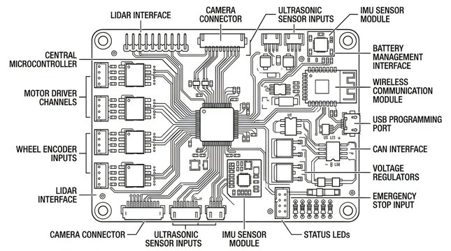 Technical diagram of a complex electronic circuit board for robotics