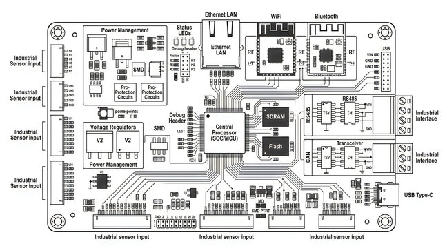 Technical schematic diagram of a complex electronic circuit board