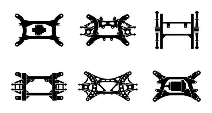Automotive Suspension Components, Car Chassis Parts, Vehicle Frame Elements, Mechanical Engineering Vector Set