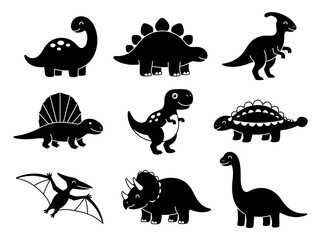 Cute Cartoon Dinosaur Silhouettes Set - Prehistoric Animal Icon Collection © Dian