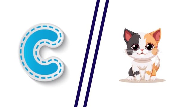 Video for kids that shows letters A to Z with pictures and examples.