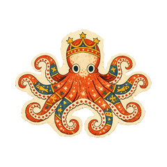 Naklejka premium PNG Whimsical crowned octopus illustration.