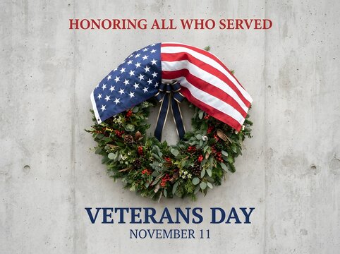 Veterans day wreath with american flag honoring all who served in the military