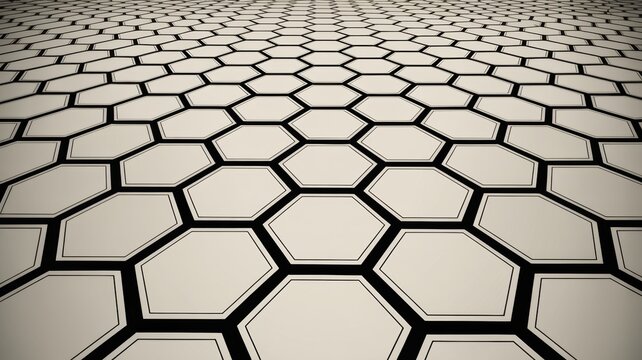 Minimalist background with hexagonal geometric seamless tile design, 3D illustration, monochrome grid