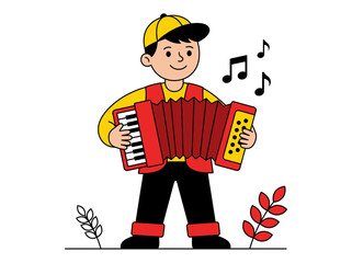 Boy Playing Accordion Cartoon Musical Illustration
