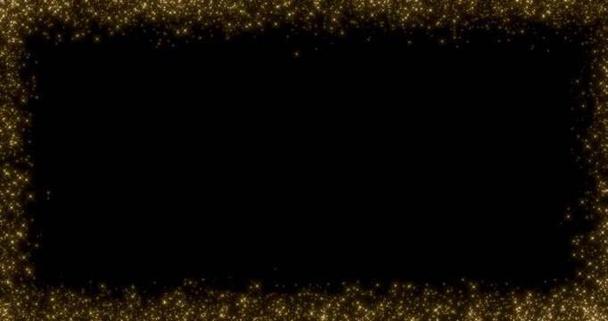 Glittering gold particle flying from screen edge in black background. Sparkling light streaks glow dust effect. 4K 3D rendering loop animation.