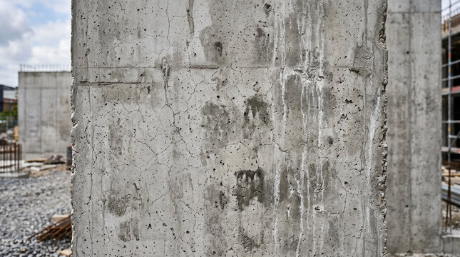 Close-up of rough unfinished concrete wall texture with natural weathering and industrial surface details