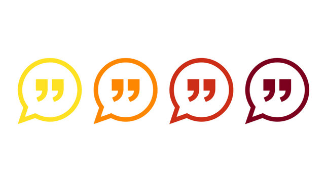 Gradient color quotation mark icons in speech bubbles. Vector set for testimonials, quotes, feedback, and communication symbols.