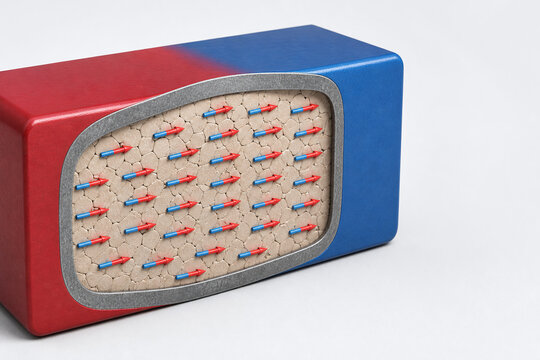 Cutaway magnet with aligned dipoles scientific illustration