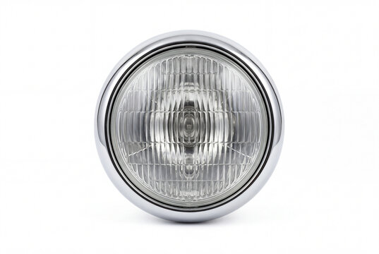 Round vintage car headlight isolated on white background