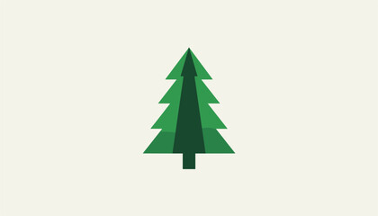Fototapeta premium Stylized evergreen pine tree in shades of green, representing nature, Christmas, or forestry on a light cream background.