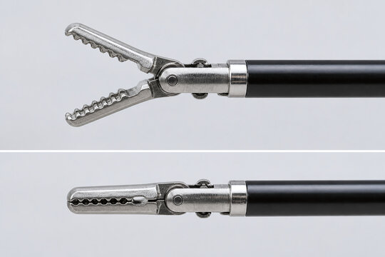 Macro view of laparoscopic grasper jaw mechanism