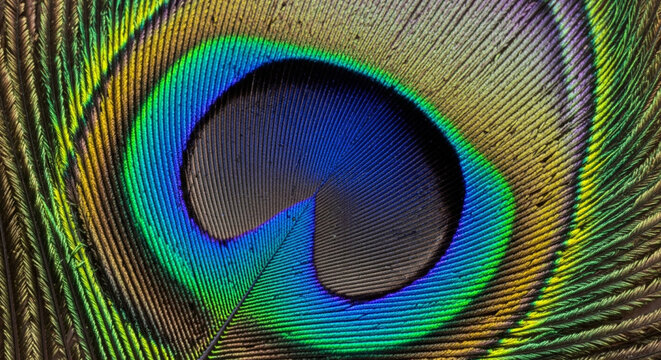 Macro Close-up of a Vibrant Peacock Feather Eye Pattern