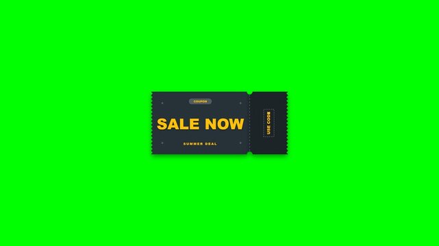 Sale now coupon ticket animation for summer shopping and retail promotion