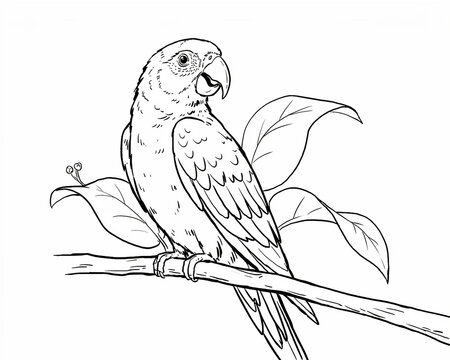 Sketch of a parrot perched on a branch
