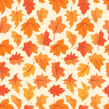 Seamless Autumn Leaves Pattern in Warm Orange, Red and Yellow Colors