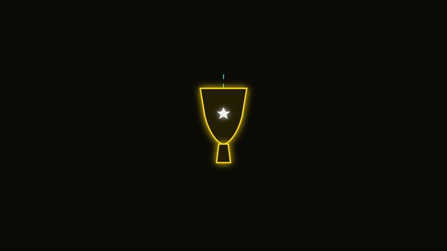 Glowing neon trophy animation with pulsing star symbol for sports victory and achievement concepts 4k