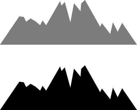 Mountain Landscape Graphic with Gray and Black Peaks on a White Background PNG Isolated on Transparent Background