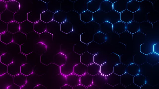 Neon Pink and Blue Hexagon Grid Network Motion Background Abstract Glowing Cyberpunk Honeycomb Pattern VJ Stage Screen Video Loop Overlay Background Video