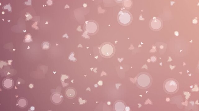 Elegant rose gold gradient background with floating glowing heart bokeh. This seamless romantic motion graphic loop is perfect for wedding and valentine video designs.