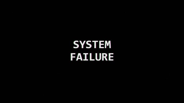 System failure text animation with digital glitch effect on dark background