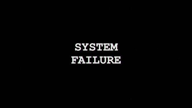 System failure text animation with digital glitch effect on black background
