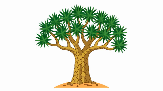 Unique Succulent Dragon Tree with Spiky Leaves and Scaly Bark Textured Trunk Isolated on White Ground Landscape Element