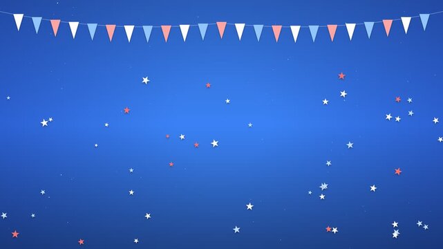Bunting flags and falling stars animation for festive celebration background