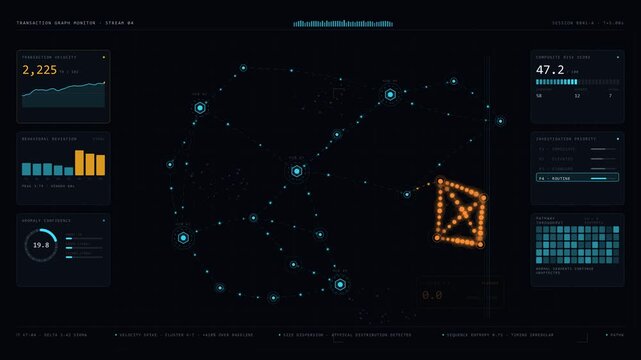 An advanced AI risk scoring and compliance decision engine visualizes operational risk metrics and interventions in a dark-mode enterprise setting with dynamic graphics.