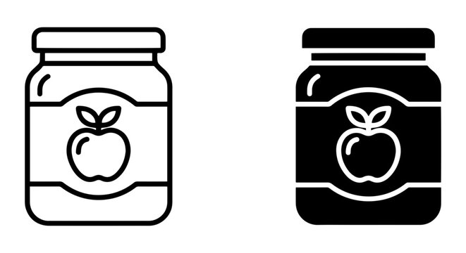 Apple Jam Jar Icons, Food Preserve Container Vector Graphics, Sweet Fruit Spread Labels