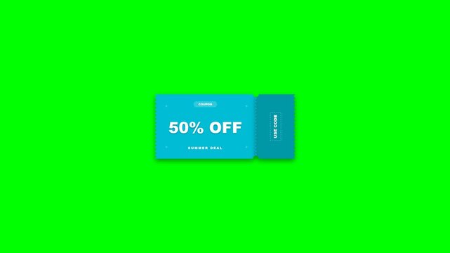 Blue discount coupon with fifty percent off summer sale text animation